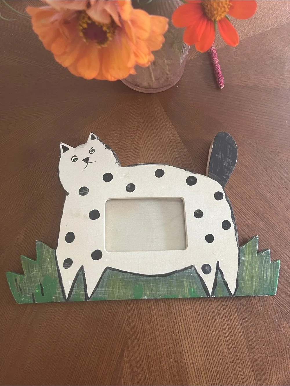 Cat Frame Wooden Hand Painted Primitive Whimsical Arts and Crafts Cat Lovers